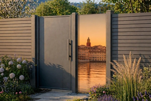 Sichtschutz Aluminium mit bedrucktem Glas